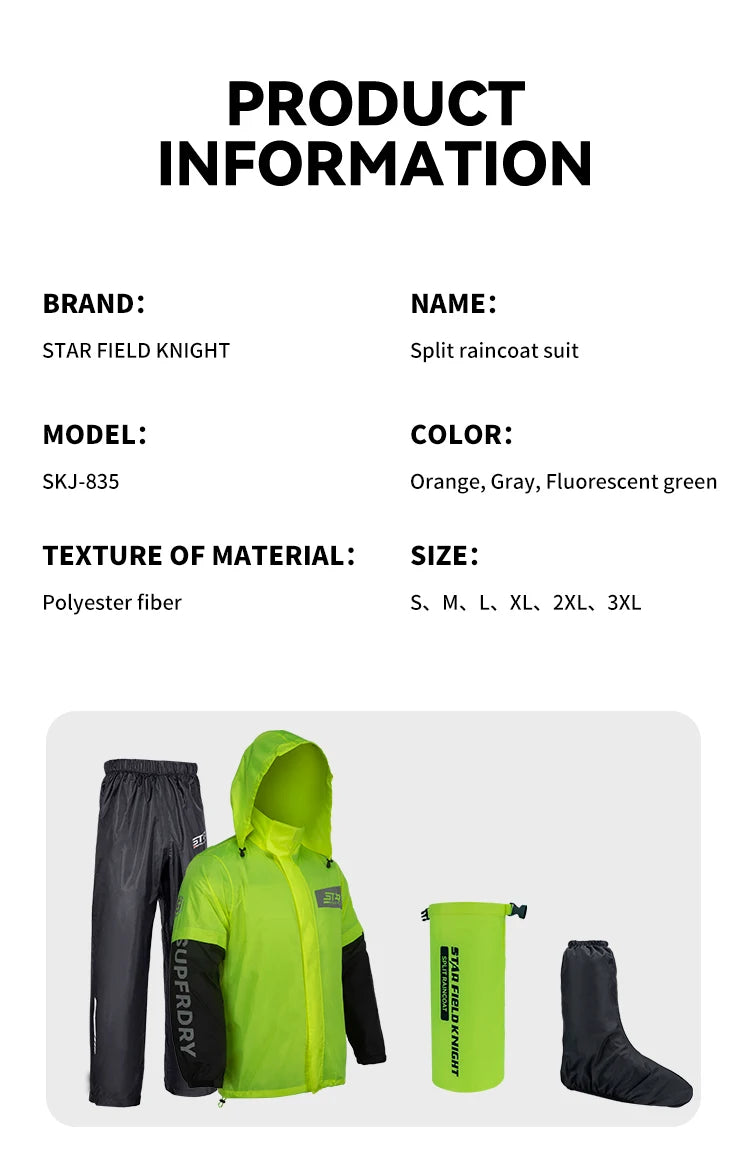 Star Field Knight Motorcycle Riding Raincoat Set Raincoat Rainpants Split Men And Women's Thin Reflective Waterproof Clothing