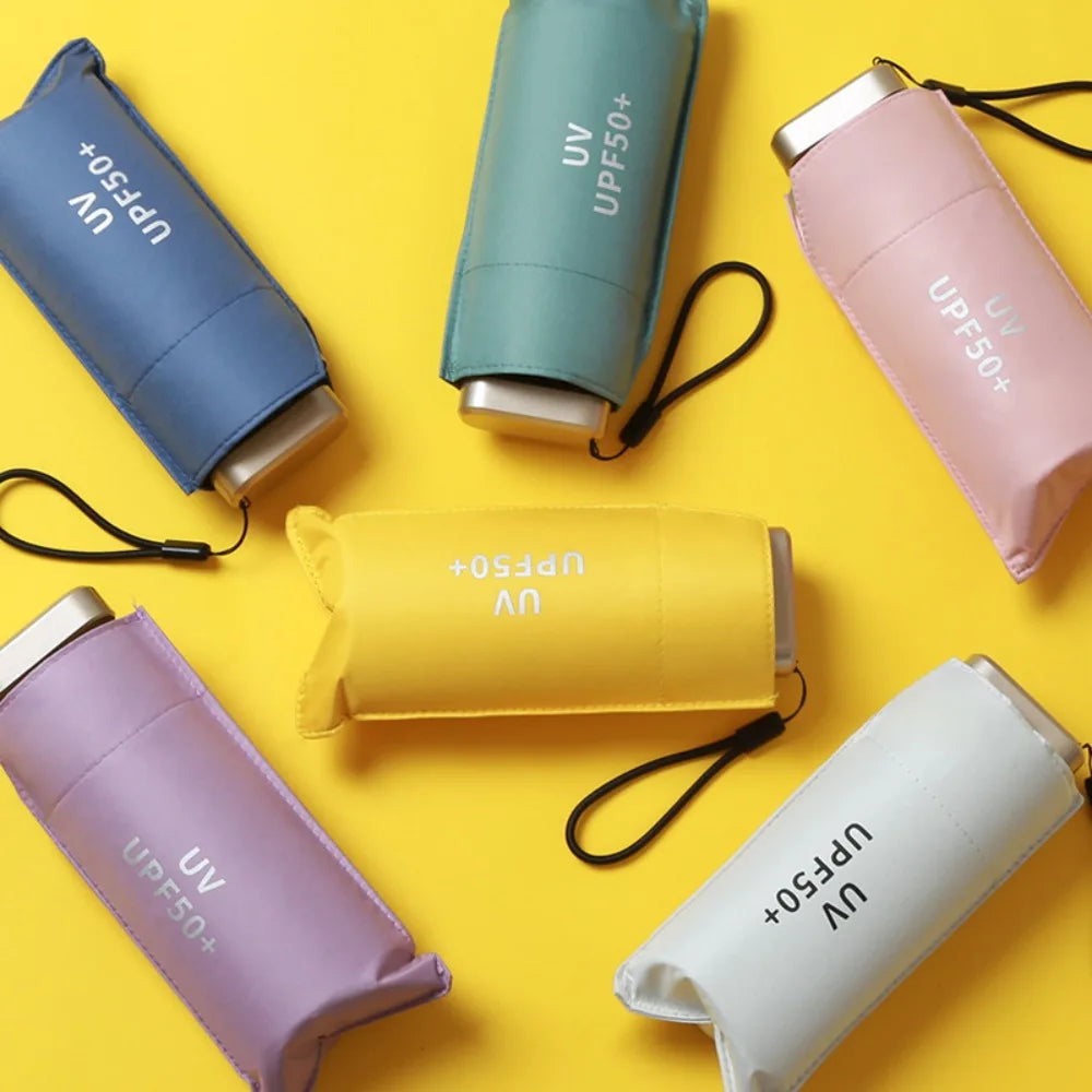 Flat Five Fold Umbrella Ultra Light Mini Umbrella Sun Umbrella Black Rubber Sun Protection Umbrella Compact Pocket Umbrella