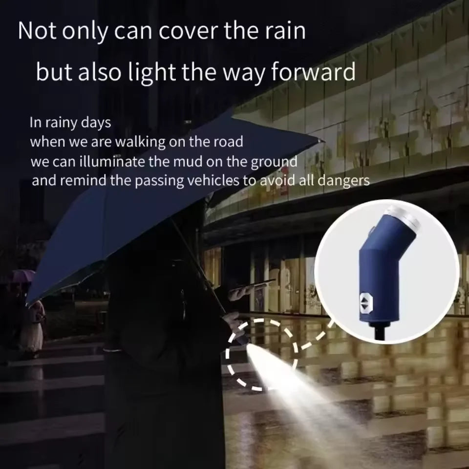 Anti-wind Rain Umbrella 2in1 Automatic Umbrella LED Flashlight Dual-use NightLight Sun Protection 10 bone Folding Umbrella