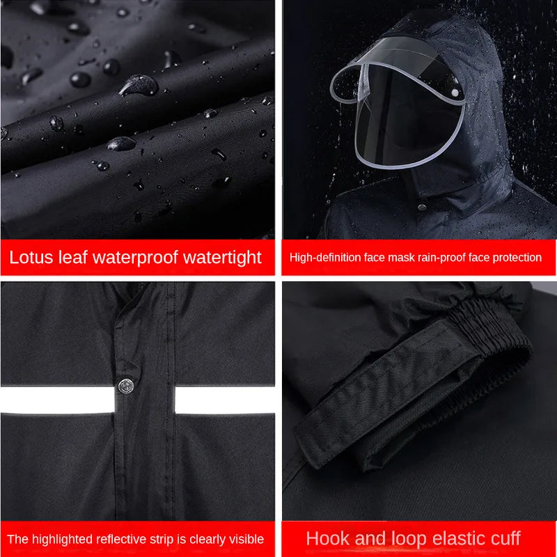 Full Body Raincoat And Rainpants Suit for Electric Bicycle & Motorcycle Reflective Split Design for Takeaway Riding Storm Protec