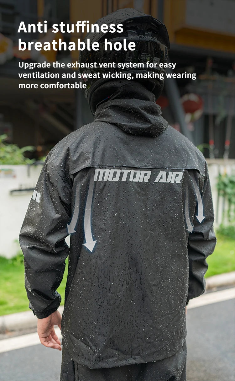 2025 New Upgrade Version Riding Clothes Rainy Suit Black Motorcycle Rider Raincoat Split Type 2pcs/Set Breathable Deep Rainproof