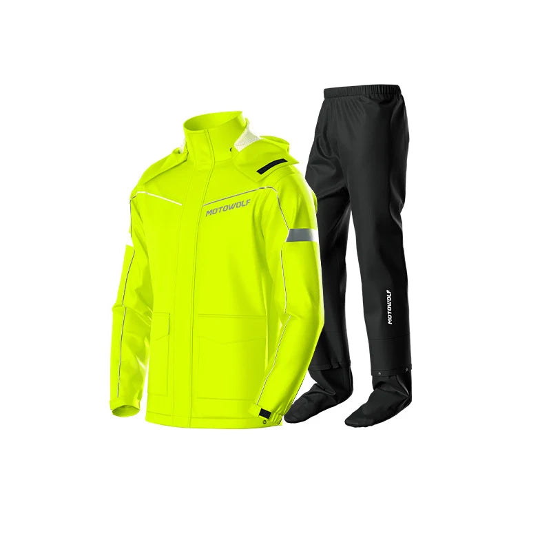 Motorcycle Rainsuit Waterproof Split Raincoat Suit Cycling Motorbike Jacket and Pants Lightweight Foldable Windproof Reflective