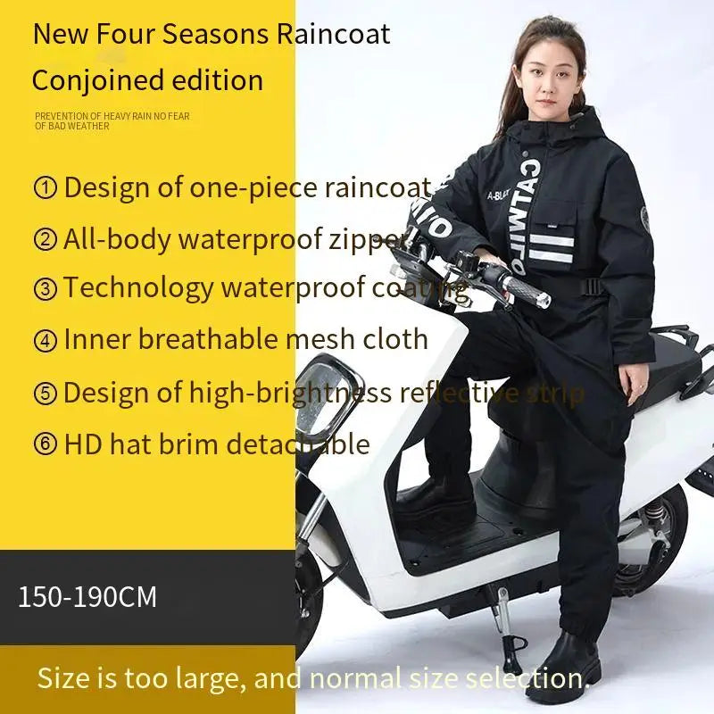 Electric Motorcycle Full-body Raincoat for Riders, Unisex Long Version with Fleece Lining, Waterproof and Rainproof Riding Rain