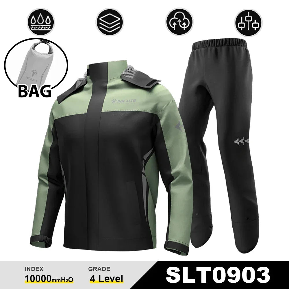 Waterproof Motorcycle Rain Suit-Full Body Raincoat & Rain Pants Set with Reflective Strips Fit for Men Women All-Weather Cycling