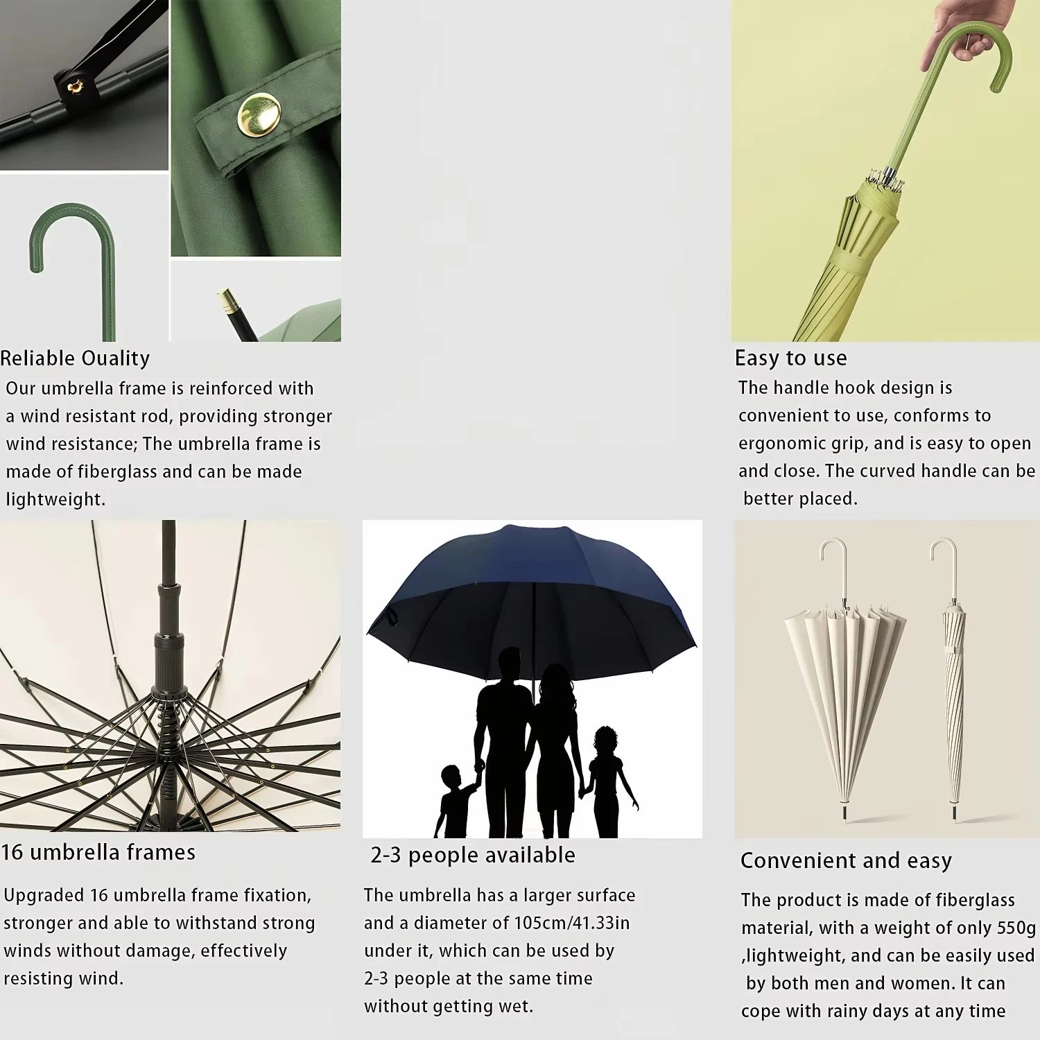 Japanese Style Windproof 16 Bone Umbrella Universal Large Handle Umbrella Long Handle Umbrella Dual-use Straight Pole Umbrella