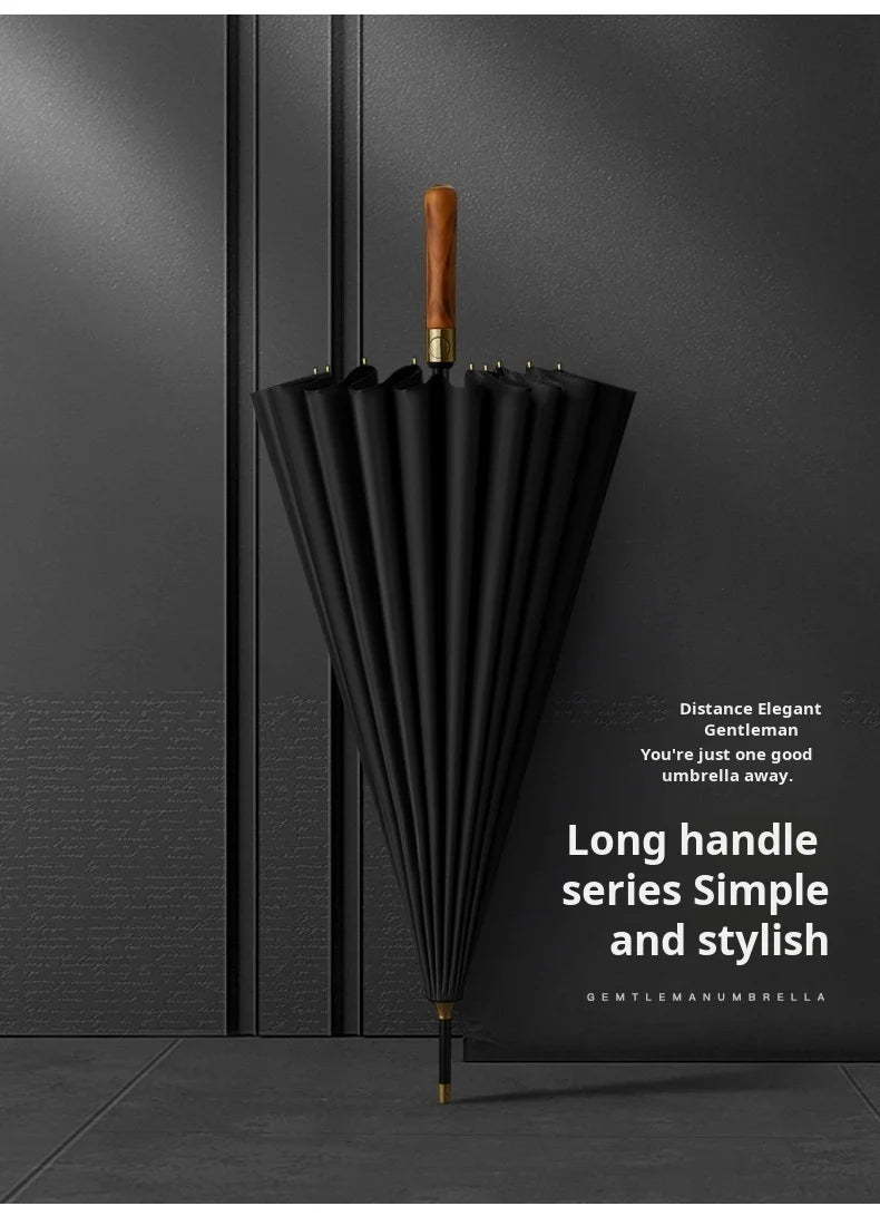 Umbrella Automatic Large Double 16 Bone Solid Wood Handle Men's Umbrella Retro Thick Long Handle Umbrella Shangyu Umbrella
