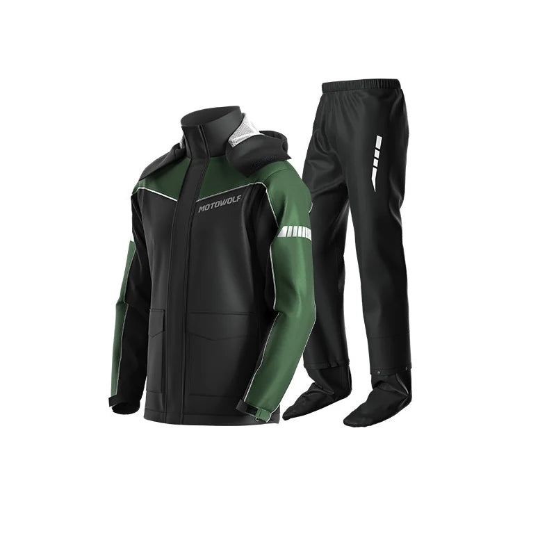 Motorcycle Rainsuit Waterproof Split Raincoat Suit Cycling Motorbike Jacket and Pants Lightweight Foldable Windproof Reflective