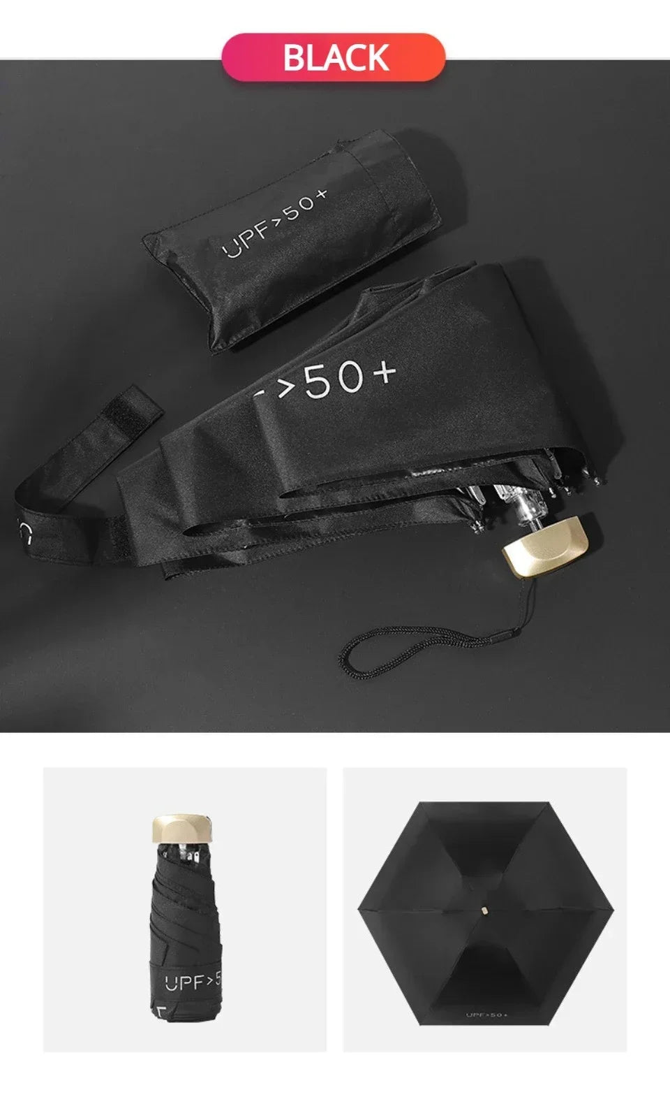 Flat Five Fold Umbrella Ultra Light Mini Umbrella Sun Umbrella Black Rubber Sun Protection Umbrella Compact Pocket Umbrella