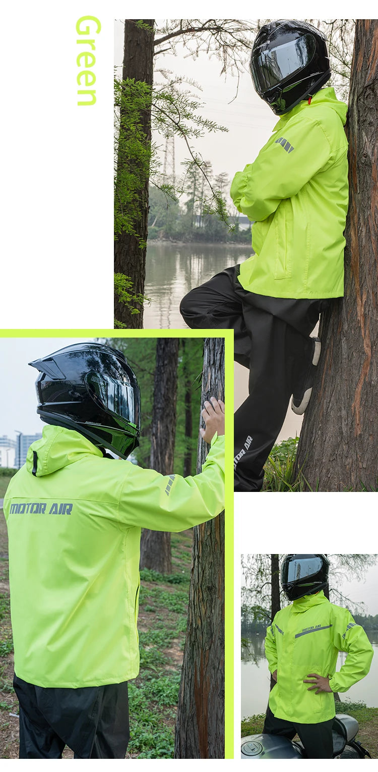 2025 New Upgrade Version Riding Clothes Rainy Suit Black Motorcycle Rider Raincoat Split Type 2pcs/Set Breathable Deep Rainproof