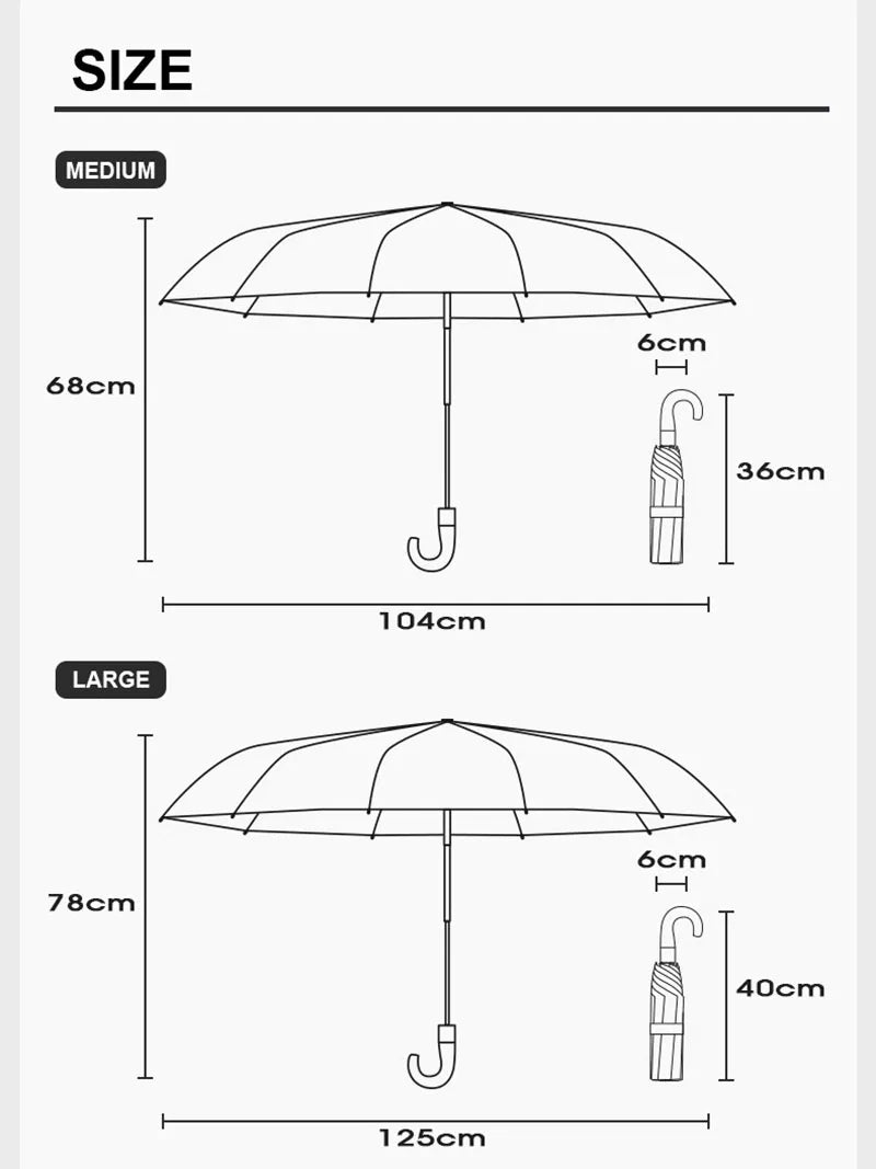 Large Windproof Umbrella with Curved Umrbella Wooden Handle 10K 30Bones Business Automaitc Folding Umbrella for Men Women Travel