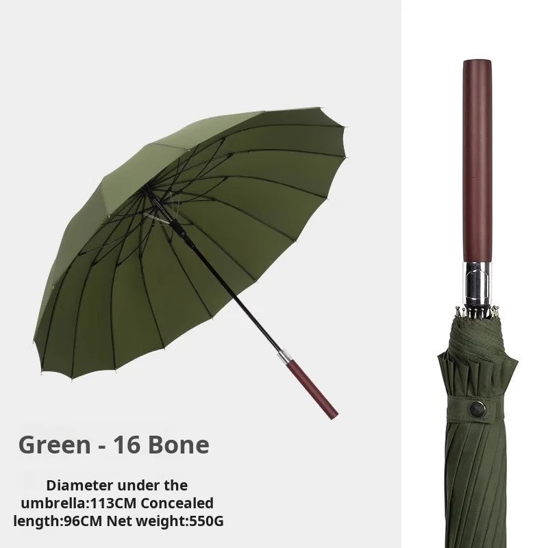 Umbrella Automatic Large Double 16 Bone Solid Wood Handle Men's Umbrella Retro Thick Long Handle Umbrella Shangyu Umbrella