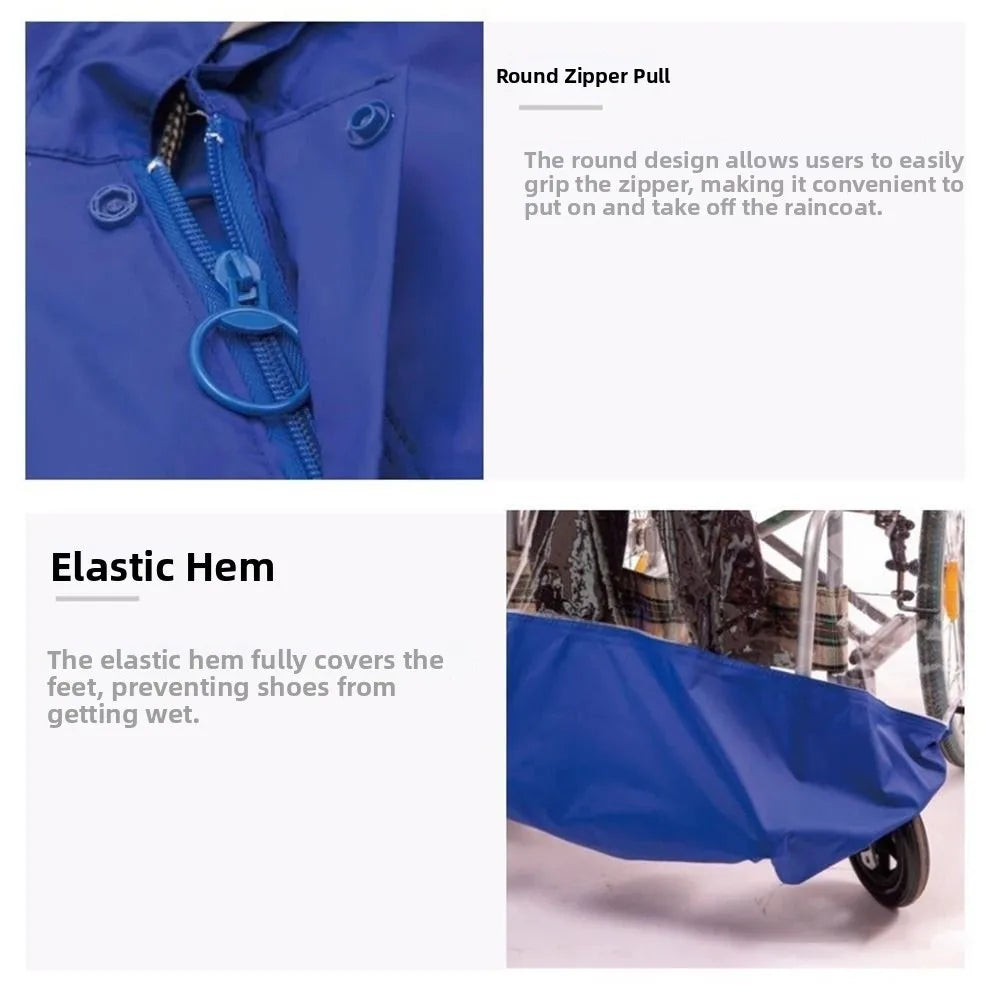 Reusable Wheelchair Rain Poncho Waterproof Reflective Strip Raincoat Cloak Lightweight with Hood Windproof Cape Old Scooter