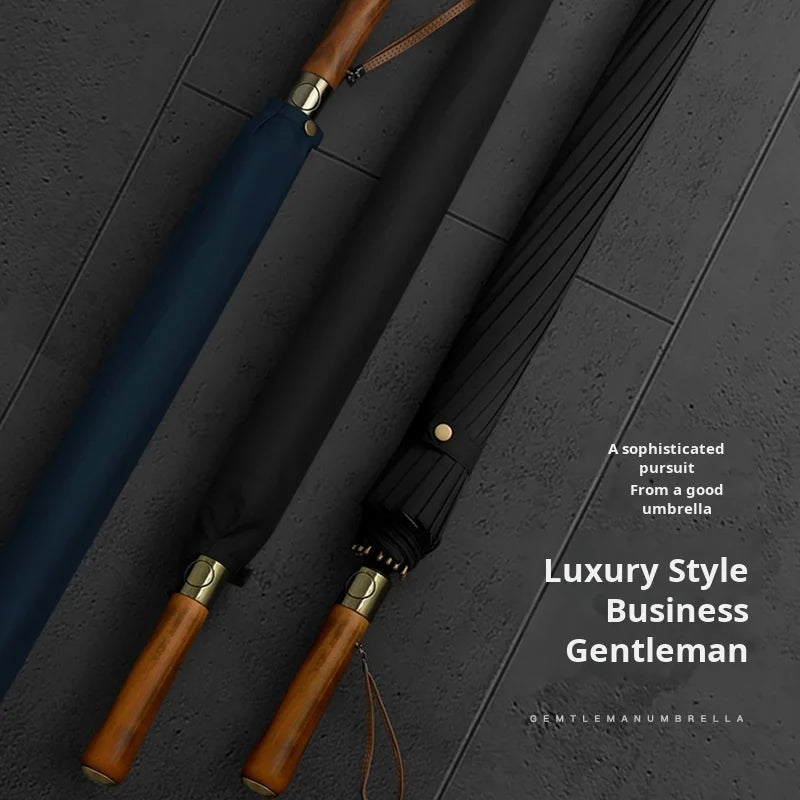 Umbrella Automatic Large Double 16 Bone Solid Wood Handle Men's Umbrella Retro Thick Long Handle Umbrella Shangyu Umbrella