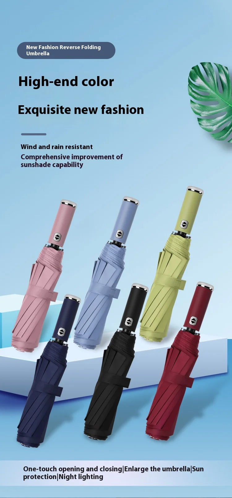 Anti-wind Rain Umbrella 2in1 Automatic Umbrella LED Flashlight Dual-use NightLight Sun Protection 10 bone Folding Umbrella