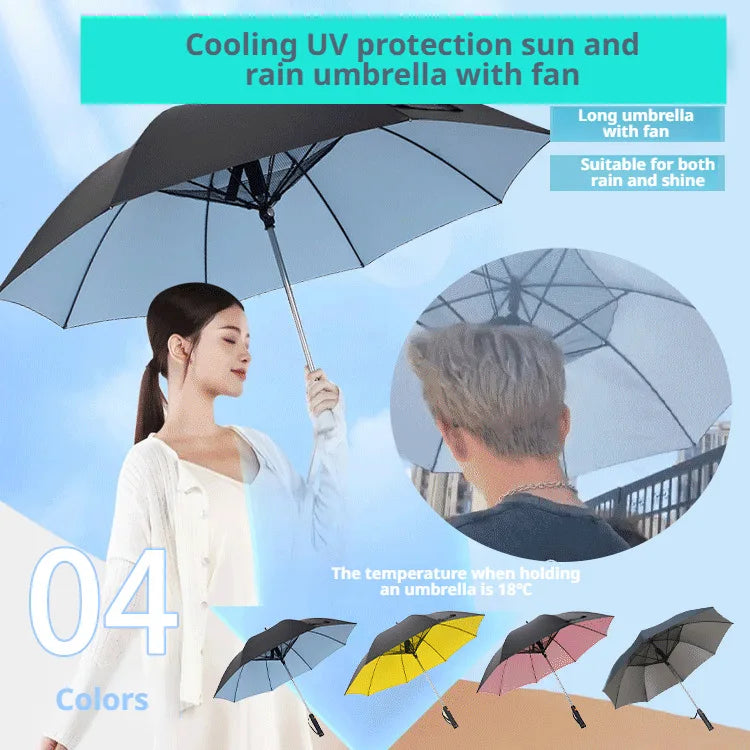 Home Cooling Sunshade Umbrella with Fan Portable Sunny Rain Dualuse UV Protection Umbrella Safety Isolation Mesh Battery Power