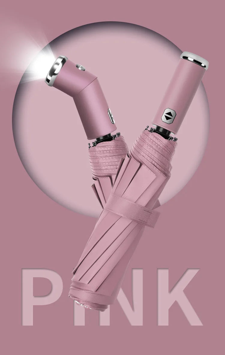 Anti-wind Rain Umbrella 2in1 Automatic Umbrella LED Flashlight Dual-use NightLight Sun Protection 10 bone Folding Umbrella