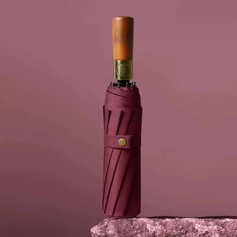 Large Windproof Umbrella with Curved Umrbella Wooden Handle 10K 30Bones Business Automaitc Folding Umbrella for Men Women Travel