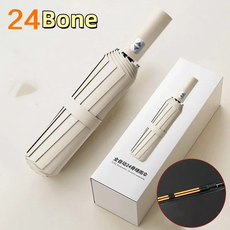 24 Bone Fully Automatic Double Bone Large Folding Umbrella SPF50+ UV Protection Rain Resistance And Strong Wind Resitance