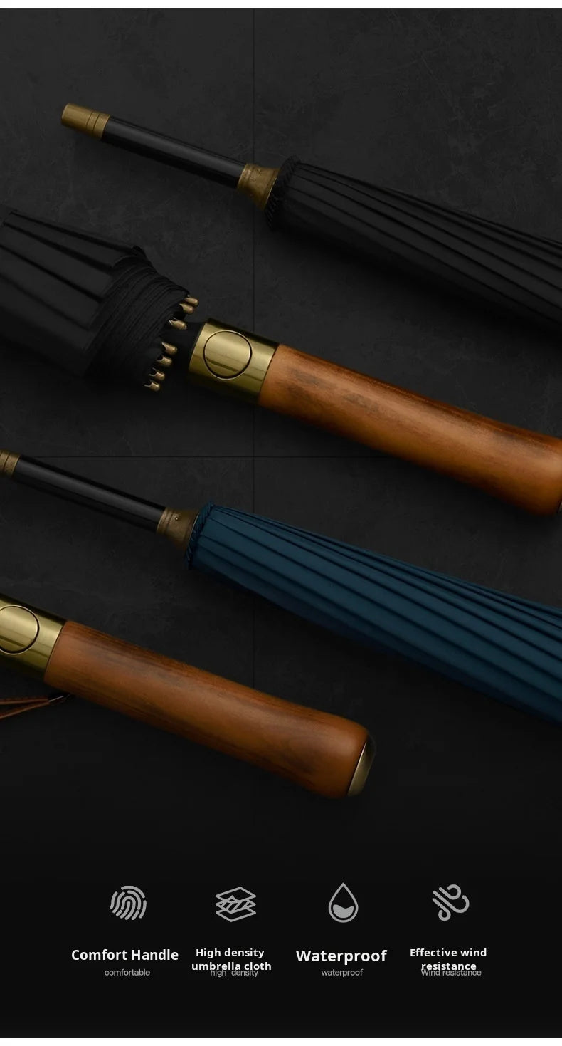 Umbrella Automatic Large Double 16 Bone Solid Wood Handle Men's Umbrella Retro Thick Long Handle Umbrella Shangyu Umbrella