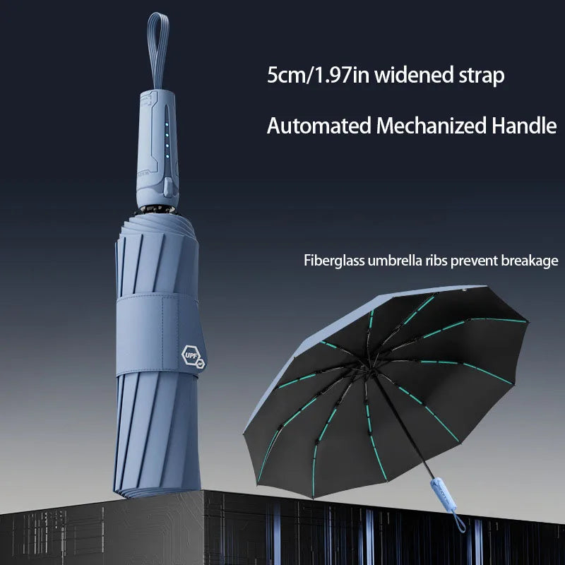 Mechanical handle umbrella, widened strap umbrella, automatic umbrella, large, sturdy, wind resistant, men's minimalist umbrella