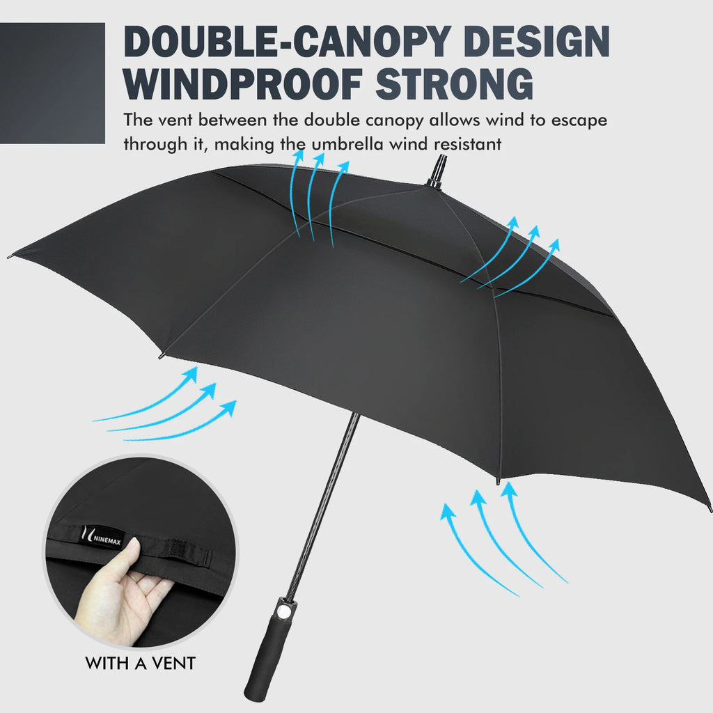 Golf Umbrella Extra Large Oversize Double Canopy Vented Windproof Waterproof Umbrella  62 Inch Automatic Open Golf Umbrella