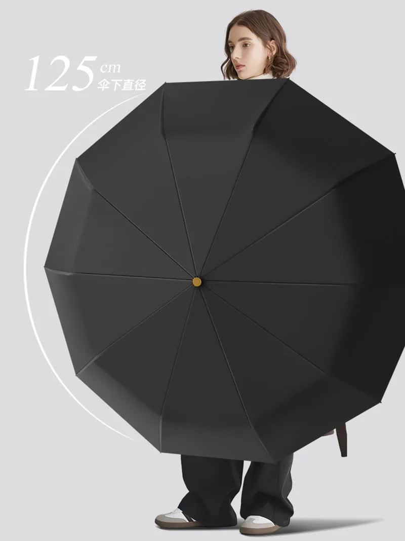 Large Windproof Umbrella with Curved Umrbella Wooden Handle 10K 30Bones Business Automaitc Folding Umbrella for Men Women Travel