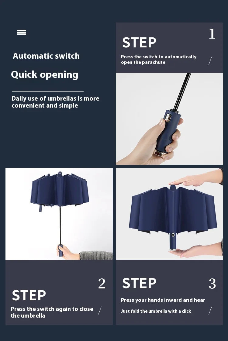 Anti-wind Rain Umbrella 2in1 Automatic Umbrella LED Flashlight Dual-use NightLight Sun Protection 10 bone Folding Umbrella