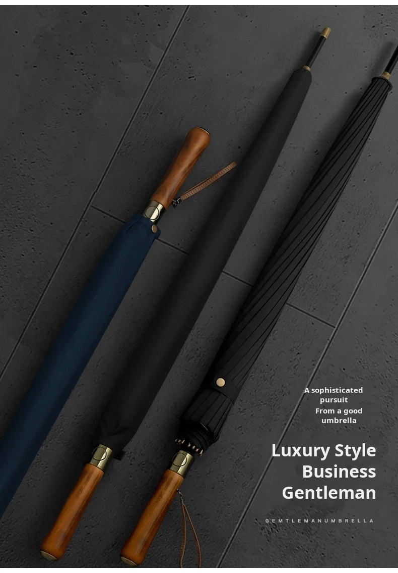 Umbrella Automatic Large Double 16 Bone Solid Wood Handle Men's Umbrella Retro Thick Long Handle Umbrella Shangyu Umbrella