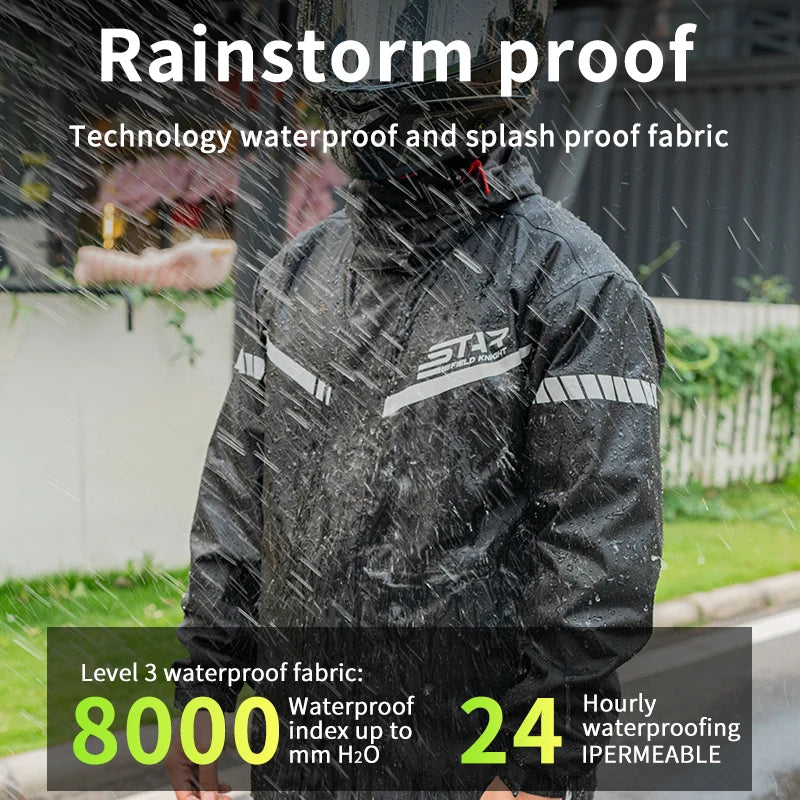 SFK 2025 New Green Motorcycle Rider Raincoat Split Type 2pcs/Set Deep Rainproof Upgraded Version For Rainy Riding Clothes Suit