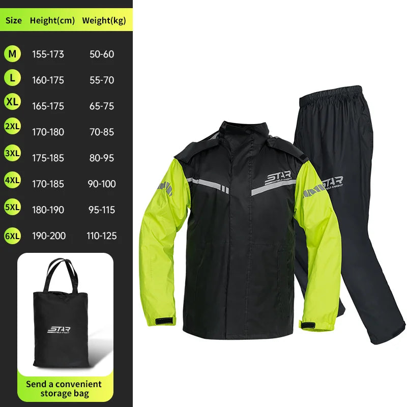 SFK 2025 New Green Motorcycle Rider Raincoat Split Type 2pcs/Set Deep Rainproof Upgraded Version For Rainy Riding Clothes Suit