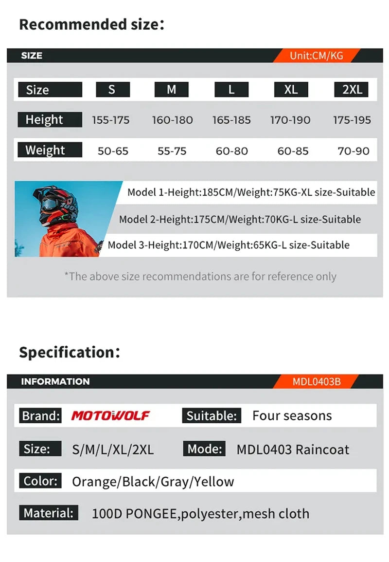 Motorcycle Rainsuit Waterproof Split Raincoat Suit Cycling Motorbike Jacket and Pants Lightweight Foldable Windproof Reflective