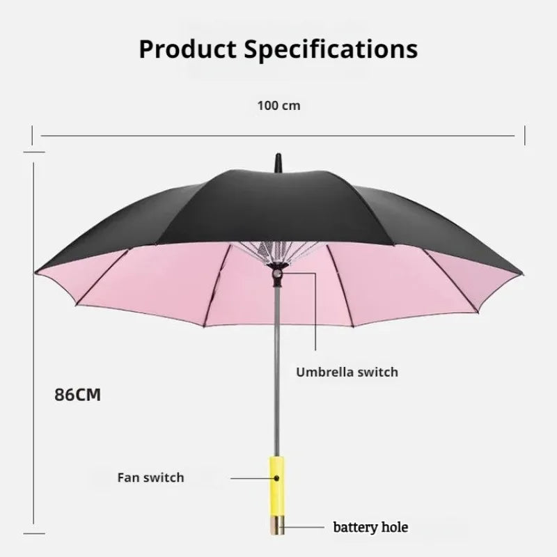 Home Cooling Sunshade Umbrella with Fan Portable Sunny Rain Dualuse UV Protection Umbrella Safety Isolation Mesh Battery Power
