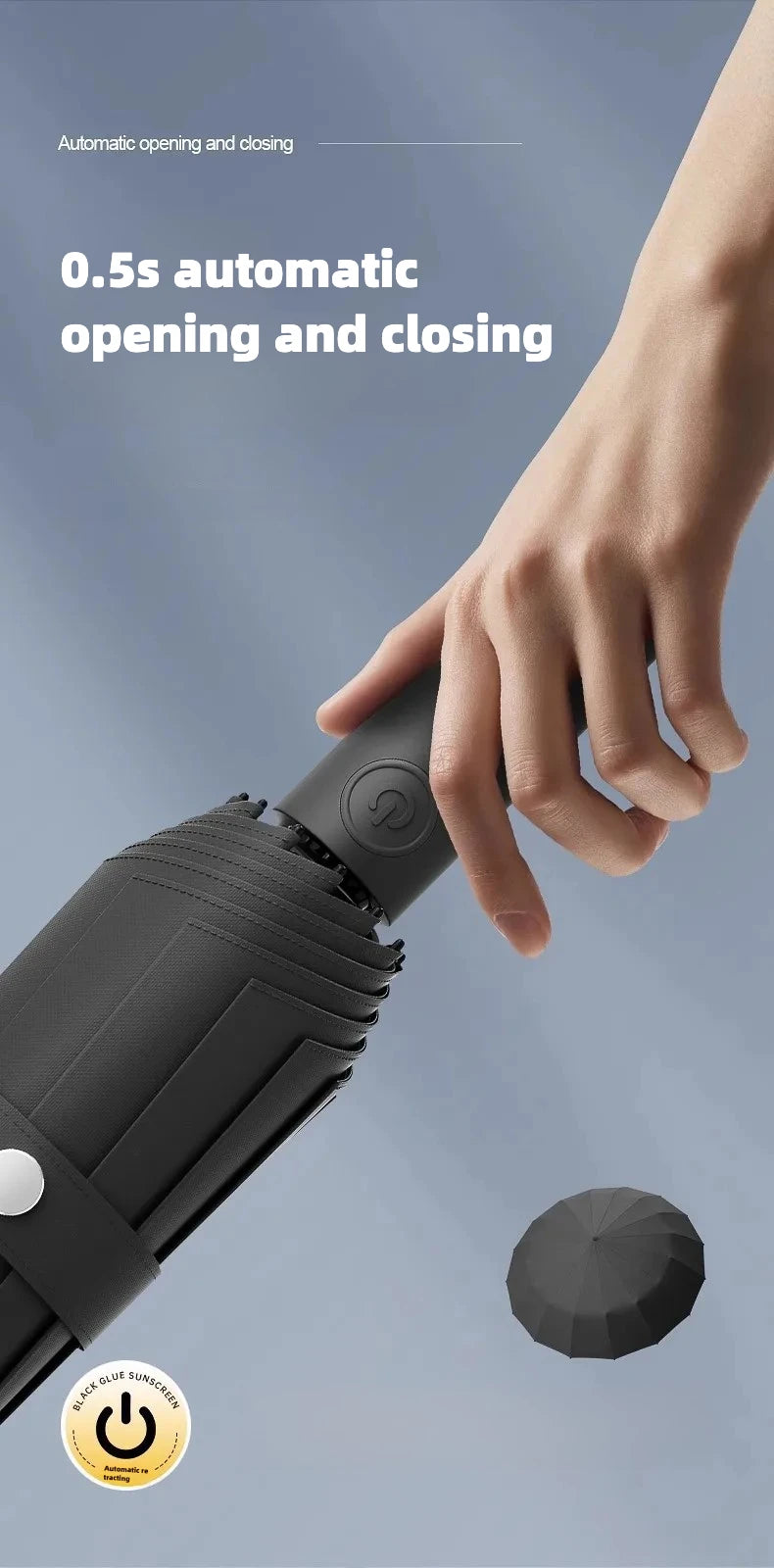 Stormproof Windproof Automatic Umbrella,288 Reinforced Fiberglass Ribs, Sun UV UPF50+ Protect, Compact Folding Rain Umbrella Men