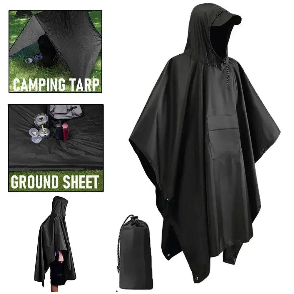 3 In 1 Outdoor Raincoat Hooded Sleeve Waterproof Rain Poncho Motorcycle Rain Cover Camping Hiking Travel Rainwear