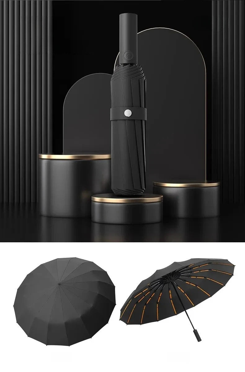Stormproof Windproof Automatic Umbrella,288 Reinforced Fiberglass Ribs, Sun UV UPF50+ Protect, Compact Folding Rain Umbrella Men