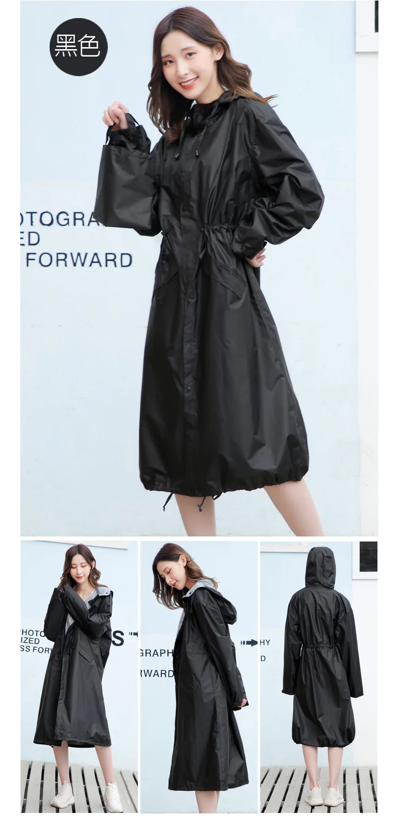Women's Long Lightweight Trench Raincoat Poncho Waterproof Korean Style for Adults