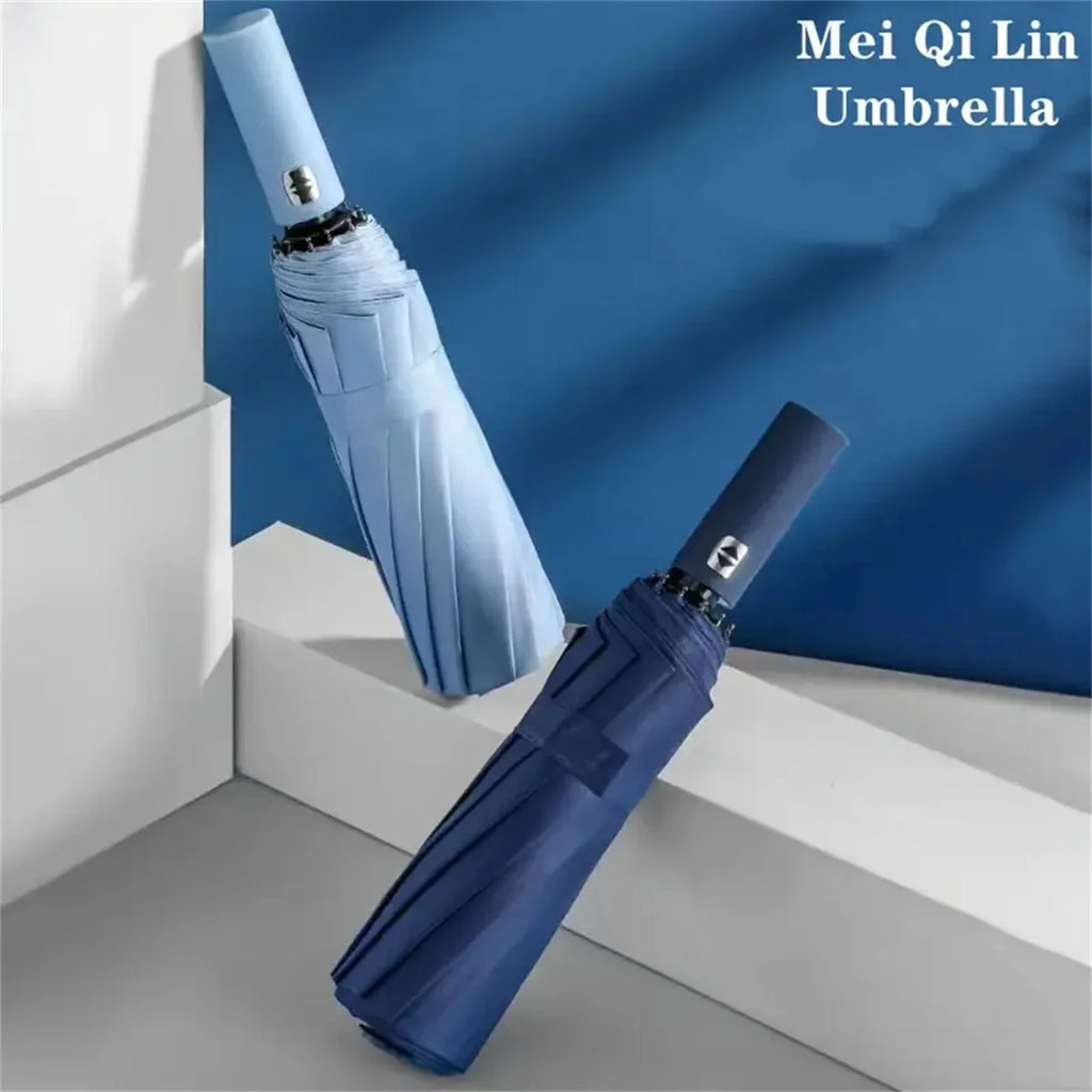 12 Bone Black Glue Fully Automatic Umbrella With Thick And Durable Keel Three Fold Umbrella UV Resistant Folding Umbrella