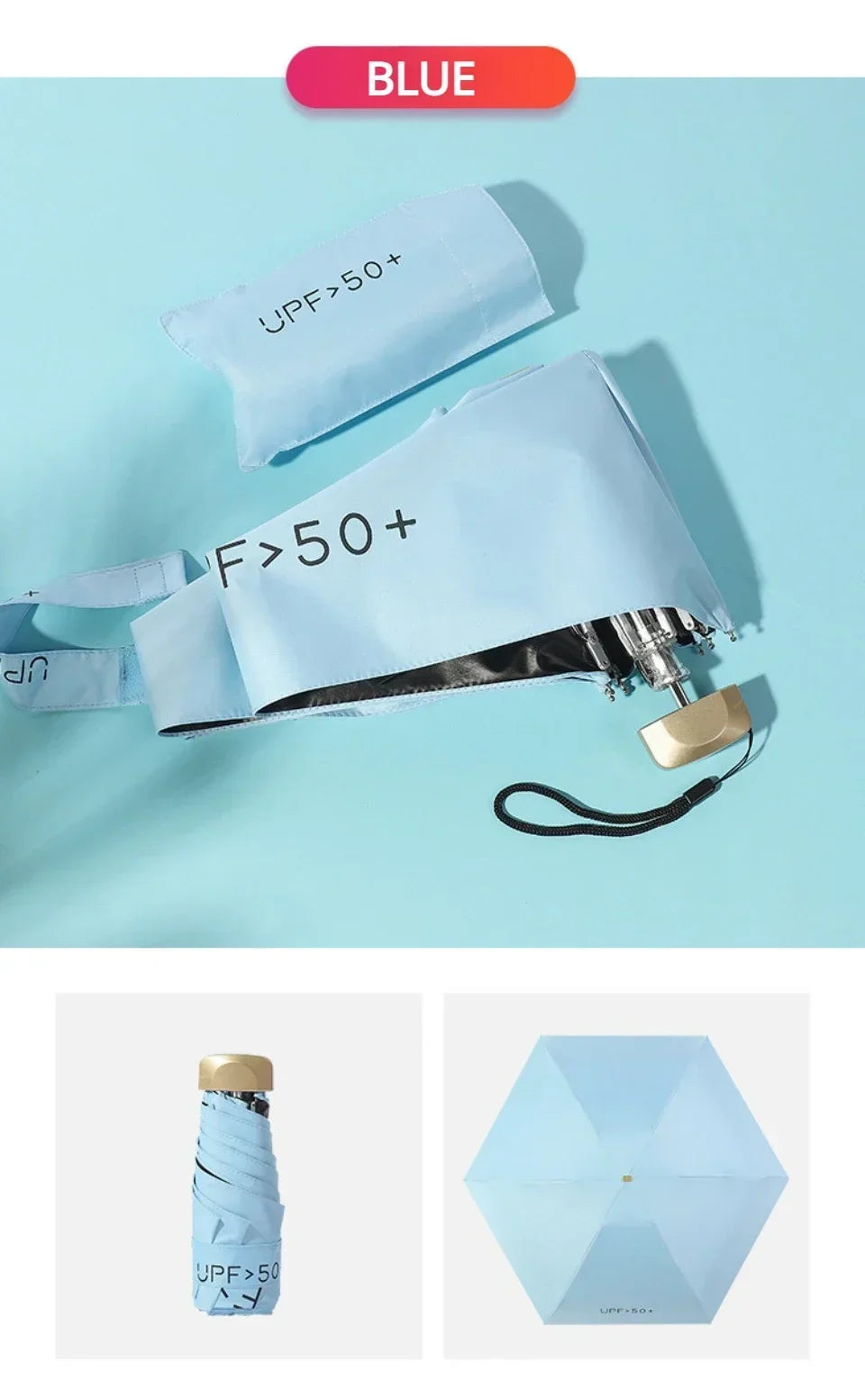 Flat Five Fold Umbrella Ultra Light Mini Umbrella Sun Umbrella Black Rubber Sun Protection Umbrella Compact Pocket Umbrella