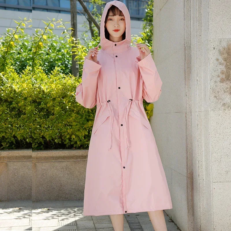 Women's Long Lightweight Trench Raincoat Poncho Waterproof Korean Style for Adults