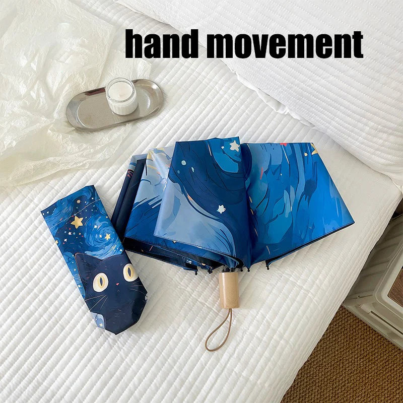 Blue Green Purple Powder Cat Cartoon Fold Umbrella Fully Automatic Umbrella Women's Dual-Purpose Sun Umbrella Portable Umbrella