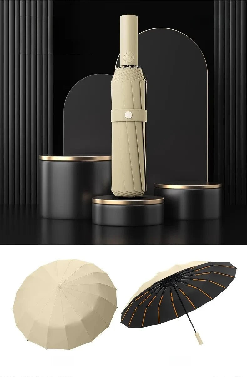 Stormproof Windproof Automatic Umbrella,288 Reinforced Fiberglass Ribs, Sun UV UPF50+ Protect, Compact Folding Rain Umbrella Men