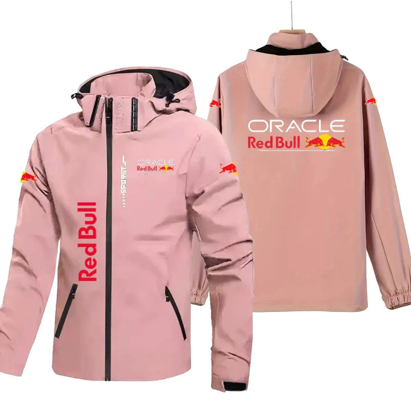 2025 Edition Red Bull Men's Women's Outdoor Sports Windproof Jacket with Waterproof Spring/Autumn Hiking Coat with Hood Raincoat