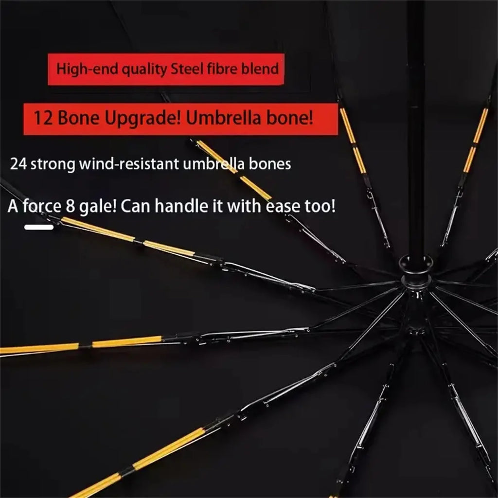 12 Bone Black Glue Fully Automatic Umbrella With Thick And Durable Keel Three Fold Umbrella UV Resistant Folding Umbrella