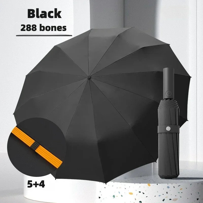 Stormproof Windproof Automatic Umbrella,288 Reinforced Fiberglass Ribs, Sun UV UPF50+ Protect, Compact Folding Rain Umbrella Men