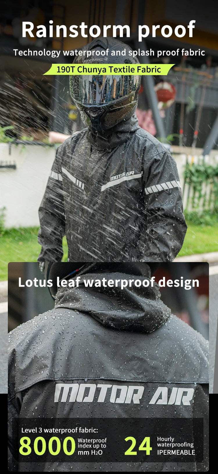 2025 New Upgrade Version Riding Clothes Rainy Suit Black Motorcycle Rider Raincoat Split Type 2pcs/Set Breathable Deep Rainproof