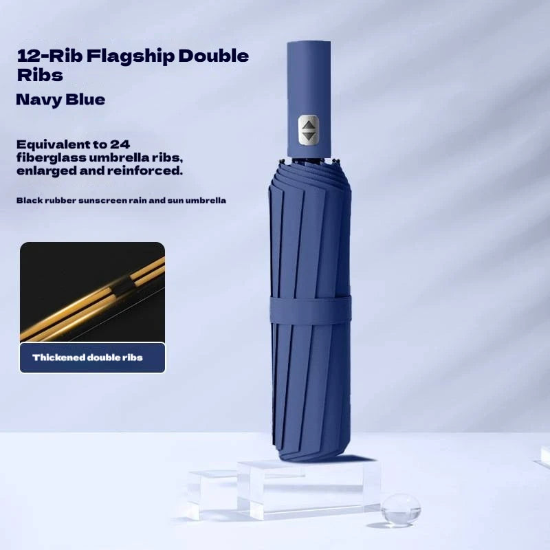 24 Bone Fully Automatic Double Bone Large Folding Umbrella SPF50+ UV Protection Rain Resistance And Strong Wind Resitance