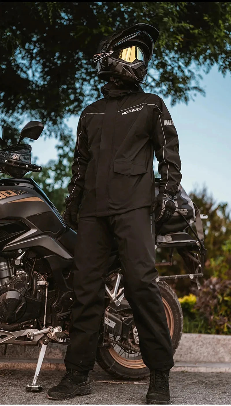 Motorcycle Rainsuit Waterproof Split Raincoat Suit Cycling Motorbike Jacket and Pants Lightweight Foldable Windproof Reflective
