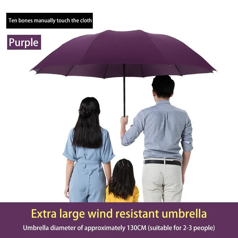 130cm Extra-large Folding Umbrella Heavy-duty Reinforced Portable Travel Windproof Rain Umbrella For Travel Family Use New