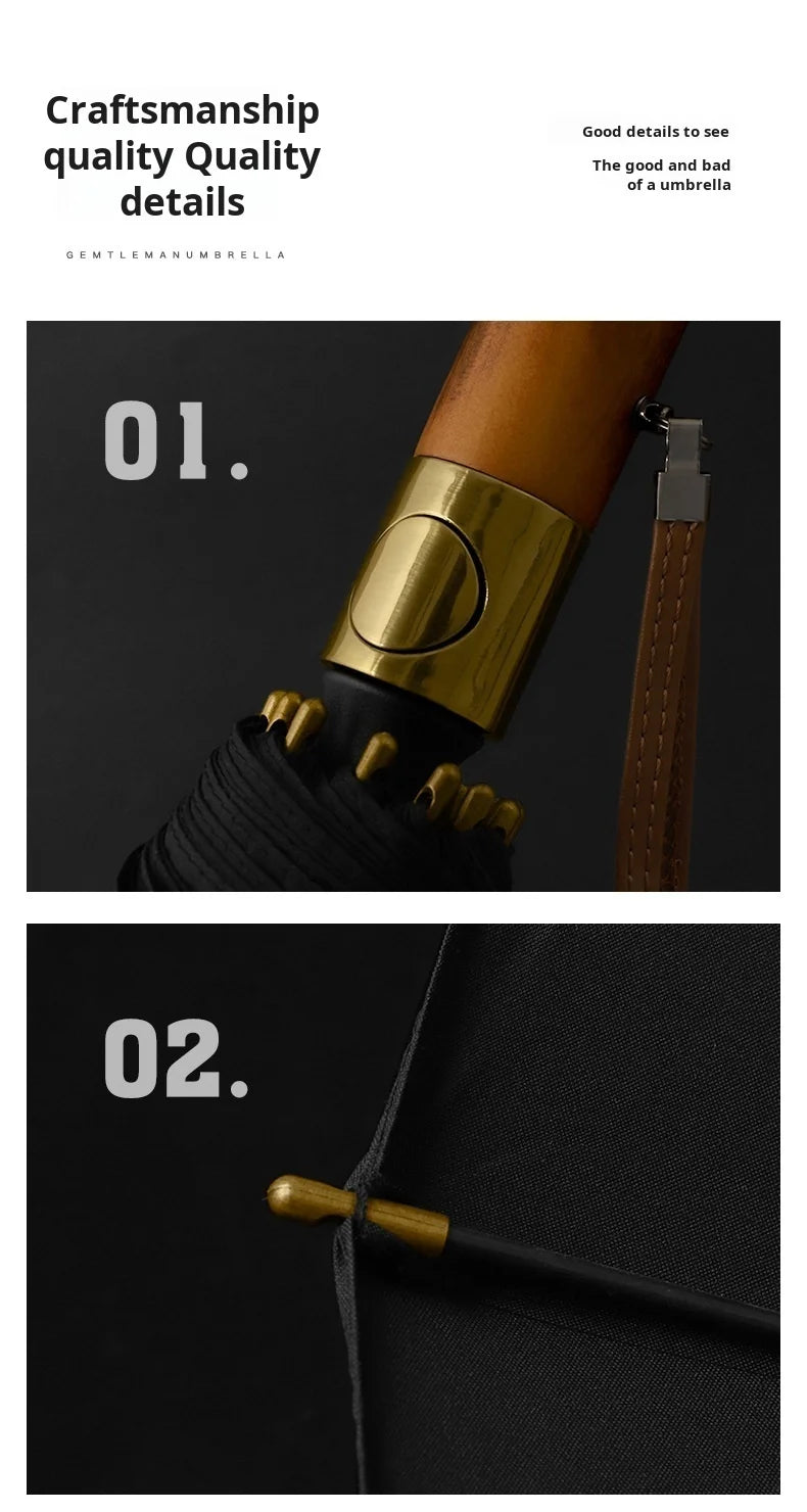 Umbrella Automatic Large Double 16 Bone Solid Wood Handle Men's Umbrella Retro Thick Long Handle Umbrella Shangyu Umbrella