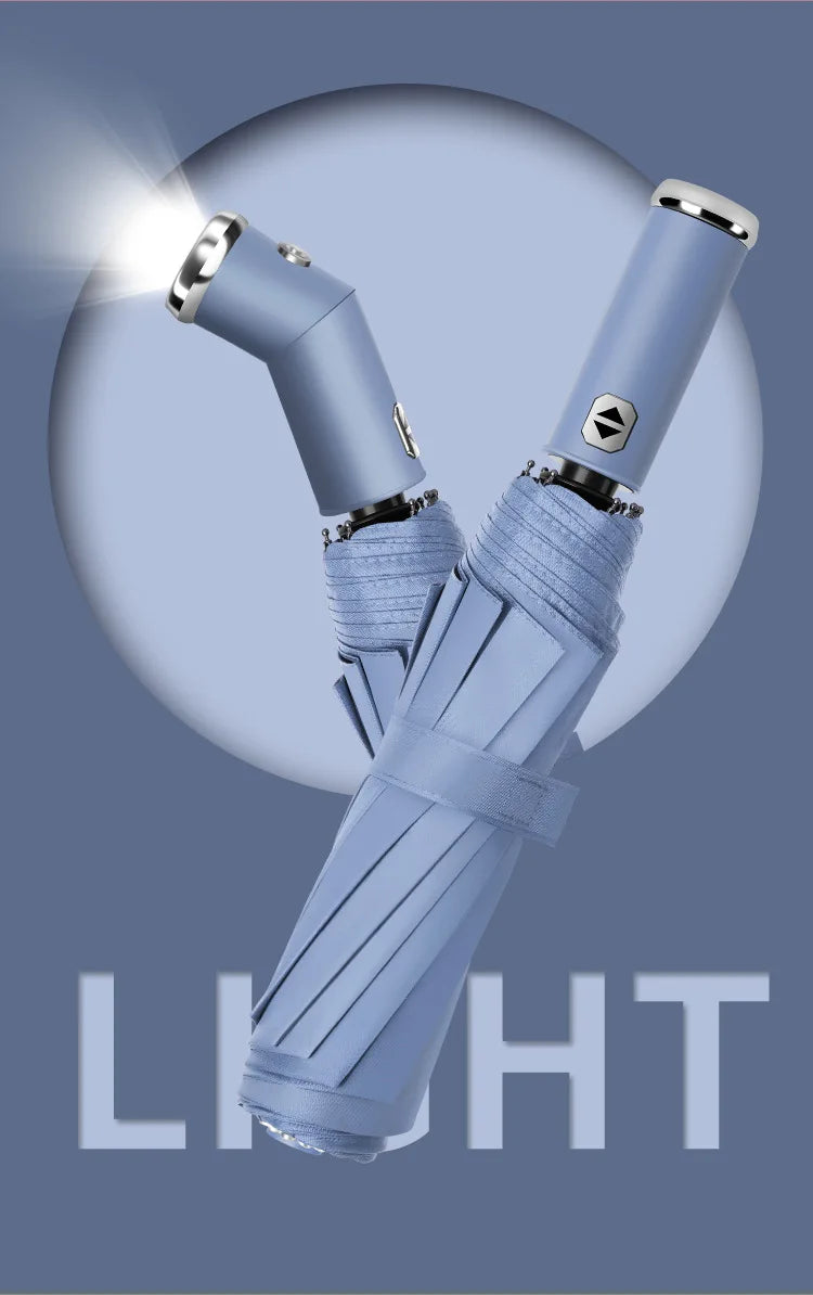 Anti-wind Rain Umbrella 2in1 Automatic Umbrella LED Flashlight Dual-use NightLight Sun Protection 10 bone Folding Umbrella